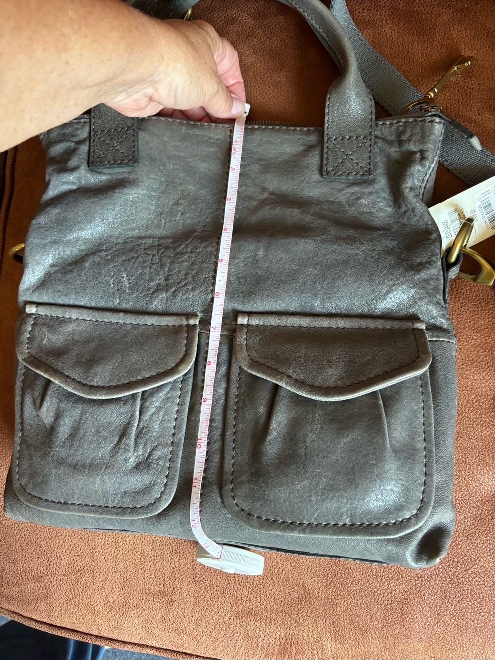 Fossil Gray Leather Crossbody Bag with Front Flap Pockets - Picture 5 of 12